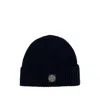 Stone Island Light Wool Knitted Beanie With Compass Patch Accessories In Blue