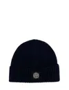 Stone Island Light Wool Knitted Beanie With Compass Patch Accessories In Blue
