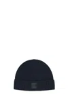Stone Island Knitted Cashmere Cap With Ribbed Brim In Black