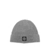 Stone Island Grey Ribbed Textured Beanie Hat In Gray