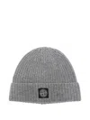 Stone Island Grey Ribbed Textured Beanie Hat In Gray