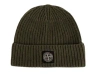 Stone Island Beanie With Compass Patch And Ribbed Cuff In Green