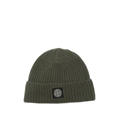Stone Island Compass Patch Beanie Hat In Green