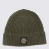 Stone Island Beanie With Compass Patch And Ribbed Cuff In Green