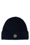 Stone Island Navy Blue Wool Beanie In Blue