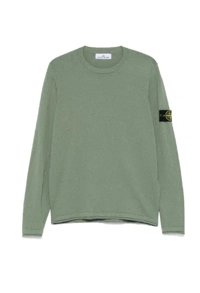 Stone Island Heathered Long-sleeved Top With Distinctive Logo Patch In Green