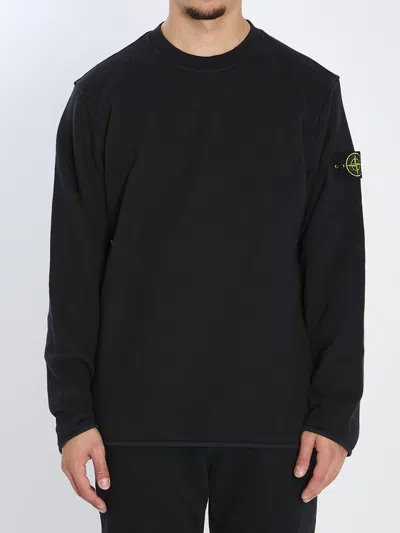 Stone Island Heavy Cotton Crewneck Sweatshirt In Black