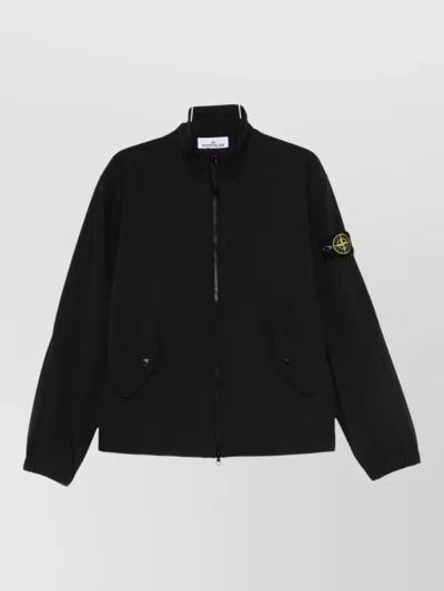 Stone Island High Collar Blazer Jacket Side Pockets In Black