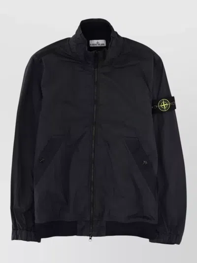 Stone Island High Collar Jacket Elastic Cuffs Pockets In Black