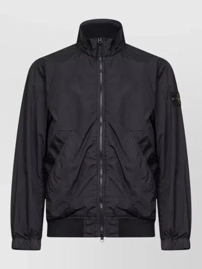 Stone Island High Collar Jacket Side And Welt Pockets In Black
