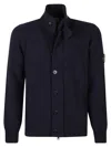 Stone Island High Collar Knit Sweater With Distinctive Logo Patch In Blue