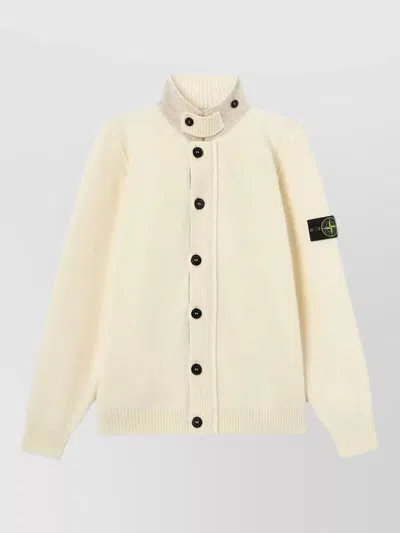 Stone Island High Collar Long Sleeve Ribbed Jacket In Neutral