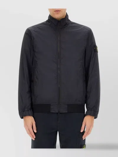 Stone Island High Collar Nylon Jacket With Elastic Cuffs In Black