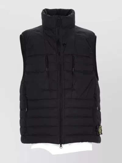 Stone Island High Collar Padded Sleeveless Jacket Side Pockets In Black
