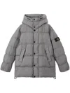 Stone Island Quilted Hooded Down Jacket With Angular Flap Pockets In Gray