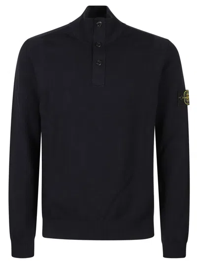 STONE ISLAND STONE ISLAND HIGH COLLAR PULLOVER WITH BUTTONED PLACKET AND LOGO PATCH