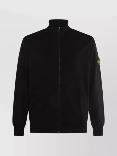 Stone Island High Collar Ribbed Cuffs Side Pockets Sweatshirt In Black