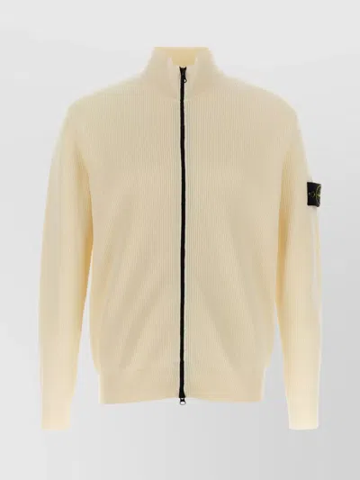 STONE ISLAND HIGH COLLAR RIBBED TEXTURE CARDIGAN BADGE
