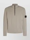 Stone Island White Sweater With Logo Patch On The Sleeve And Front Half Zip Closure In Wool Stretch Man In Neutral