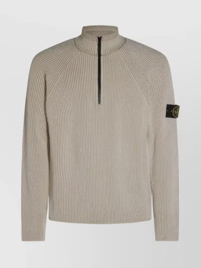 Stone Island High Collar Ribbed Texture Long Sleeves In Neutral