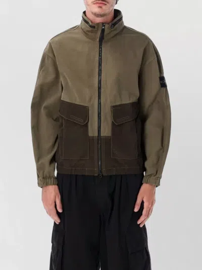 Stone Island High Collar Shirt Jacket Elasticated Cuffs In Brown