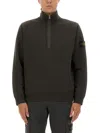 Stone Island Badge Half-zip Cotton Sweatshirt In Black