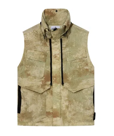 Stone Island High Collar Sleeveless Vest In Nude