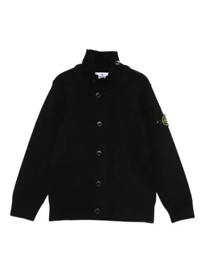 Stone Island Kids' High-neck Button Cardigan In Black