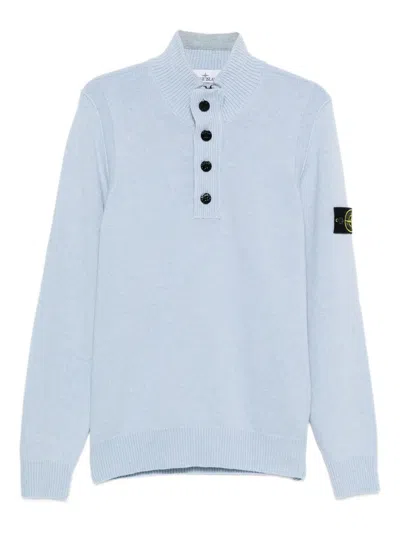Stone Island High-neck Button Sweater In Blue