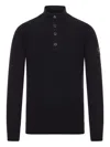 Stone Island High Collar Pullover With Buttoned Placket And Logo Patch In Black