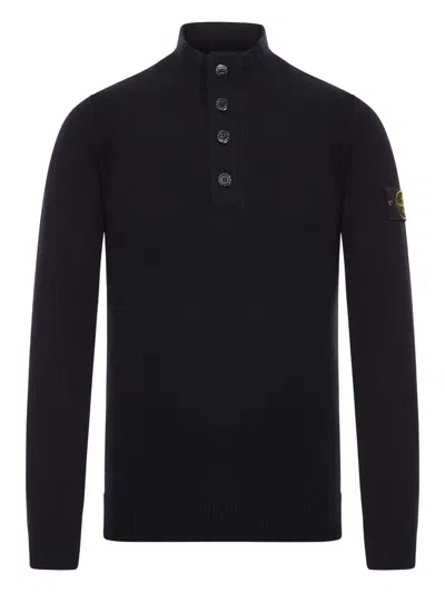 Stone Island Jumper With Short Zip And Felt Details In Black