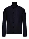 Stone Island High Neck Wool Cardigan In Blue