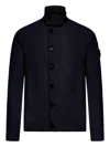 Stone Island High Neck Wool Cardigan In Blue