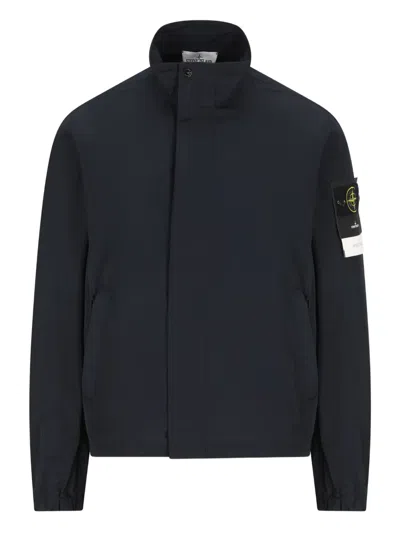 Stone Island High Neck Long Sleeve Jacket Side Pockets In Black