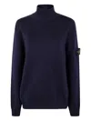 Stone Island Cotton Turtleneck Sweater With Ribbed Cuffs And Hem In Blue