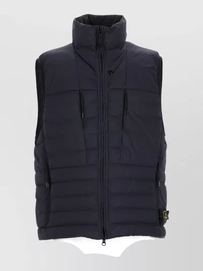Stone Island High Neck Padded Sleeveless Jacket Side Pockets In Black