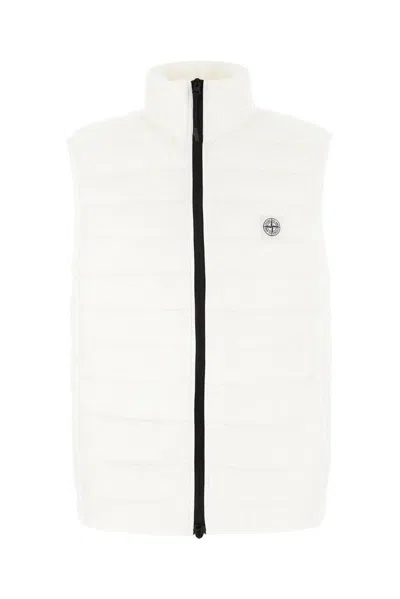 Stone Island High Neck Quilted Gilet In Bianco