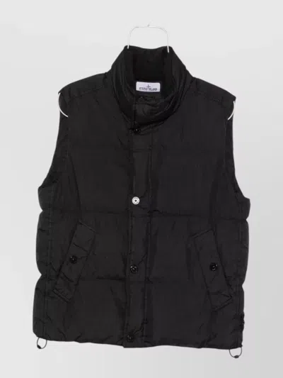 Stone Island High Neck Quilted Sleeveless Coat Vest In Black