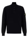 Stone Island High Collar Pullover With Buttoned Placket And Logo Patch