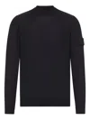 Stone Island Long Sleeve Ribbed Cuff Crew Neck Sweater In Black