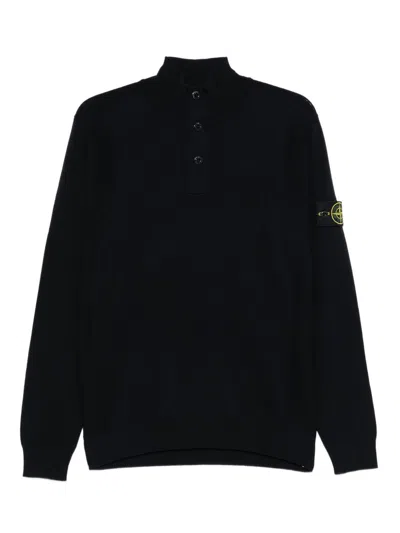 Stone Island High-neck Sweater With Button Closure In Black