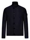 Stone Island Wool Turtleneck Cardigan In Blue