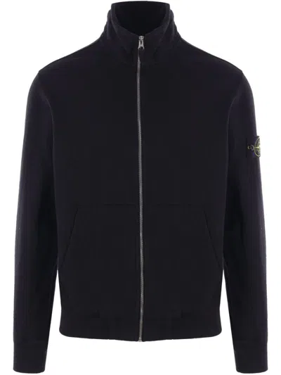 Stone Island High Neck Zip Fastening Sweater With Pouch Pockets In Black