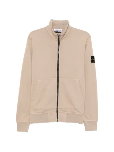 Stone Island High Neck Zip Sweatshirt With Logo In White