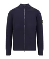 Stone Island Blue Cardigan With High Neck And Logo Patch On The Sleeve In Cotton Man In Blue