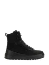 Stone Island High-top Leather Boots With Design And Elevated Sole In Black