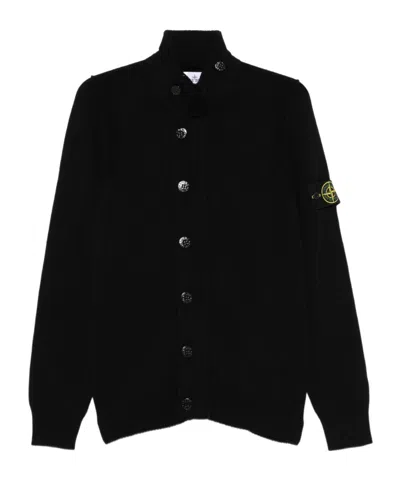 Stone Island High-neck Buttoned Cardigan In Black