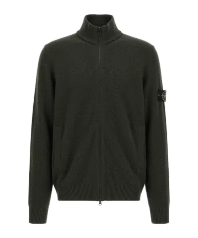 Stone Island High-neck Cardigan In Green
