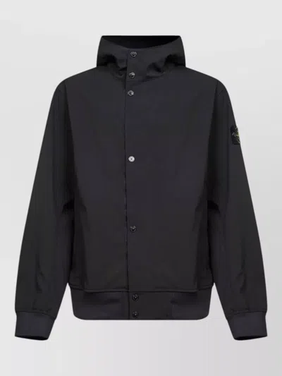 Stone Island Hooded Blouson Jacket Badge Sleeve In Black