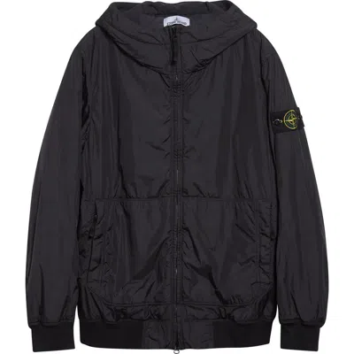 Stone Island Hooded Bomber Jacket In Black